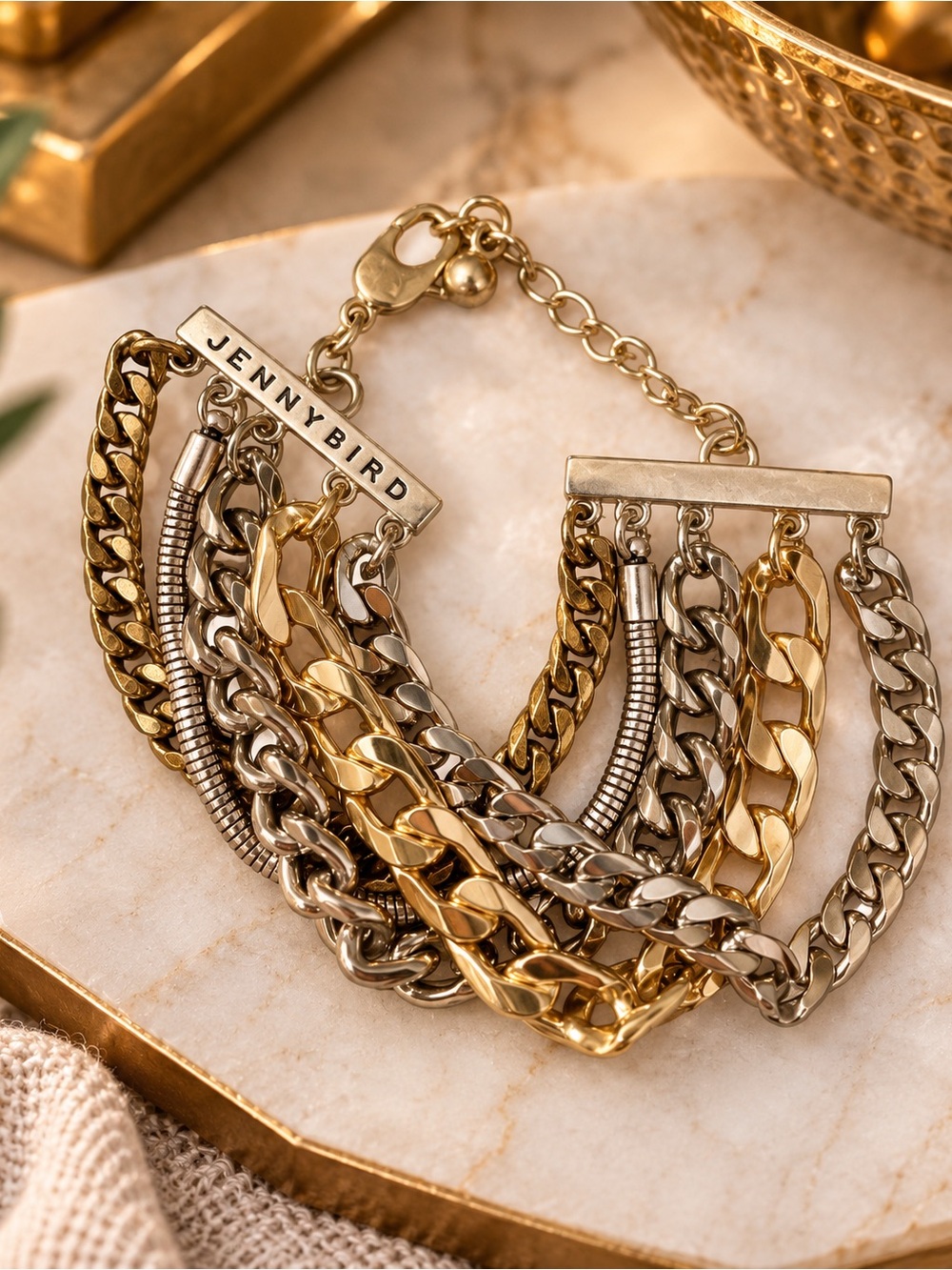 JENNY BIRD Austin Cuff Mixed Metal Stacked Layered Bracelet w Dust Bag